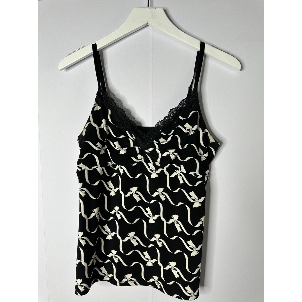 White House Black Market Cami Womens M Black White Bow‎ Lace Trim Tank Top